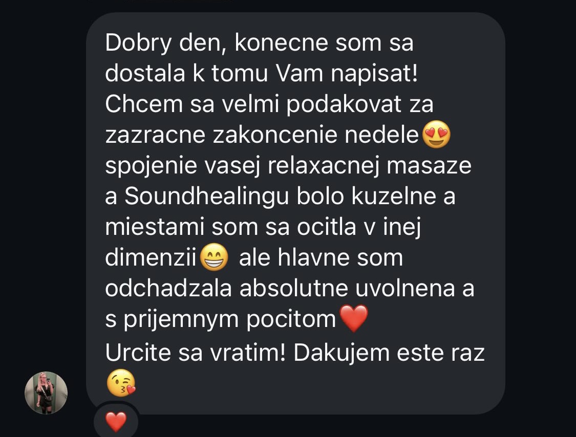 Správa s vďakou za relaxačnú masáž